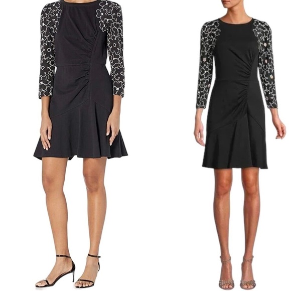 Rebecca Taylor Tai Silk Floral Embroidered Mini Dress With Lace Long Sleeve - Picture 5 of 10